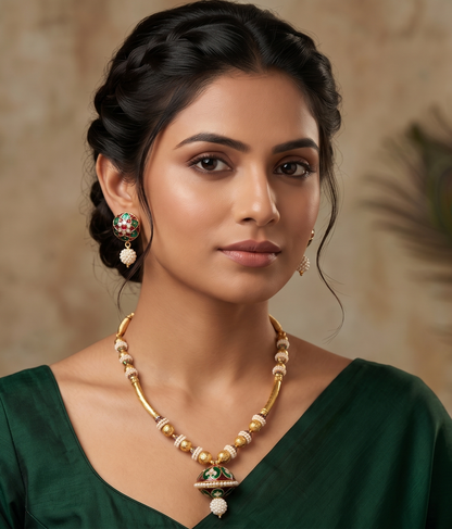 Antique gold tone Meenakari beaded Necklace Set-dj04734