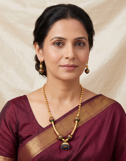 Lovely Antique Red-green Meenakari Jhumkka Pendant Designer Necklace Set-dj04740