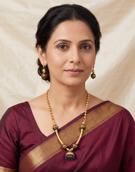 Lovely Antique Red-green Meenakari Jhumkka Pendant Designer Necklace Set-dj04740