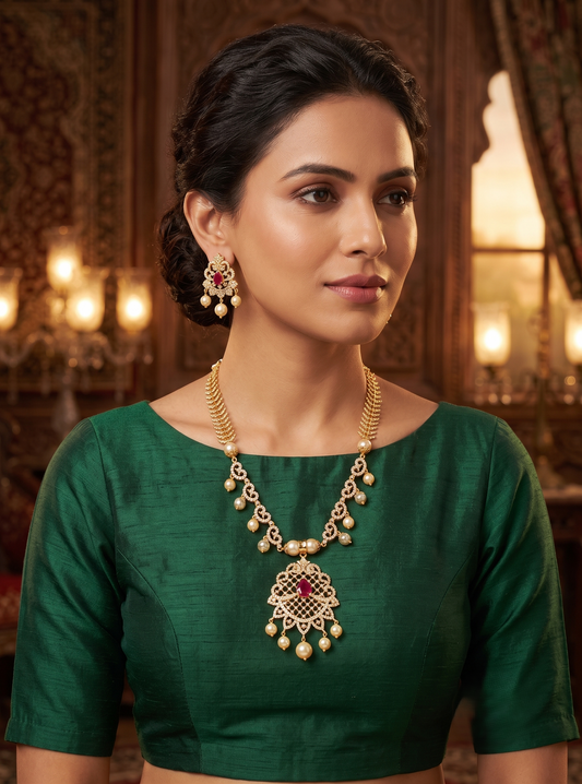 Beautiful Goldplated Cz-ruby Designer Necklace Set-dj04785