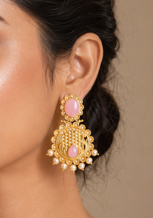 Matte Finish Baby Pink Party Wear Earrings dj-04845
