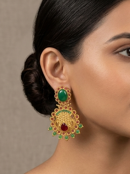 Matte Finish Green-red Party Wear Earrings dj-04849