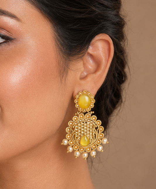 Matte Finish Yellow Party Wear Earrings dj-04851