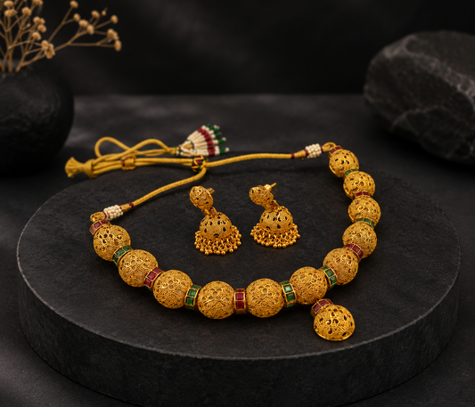 Royal Antique Designer Ruby-emerald Necklace Set-dj04858