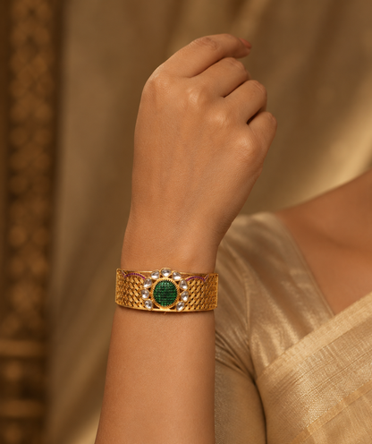 Matte Finish Kundan Green-pink kada/Bracelet-dj04899