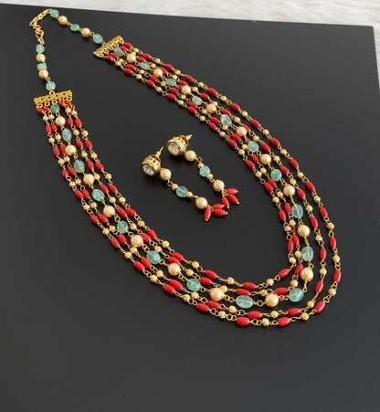 Antique gold tone multilayer coral beaded necklace set dj-54983