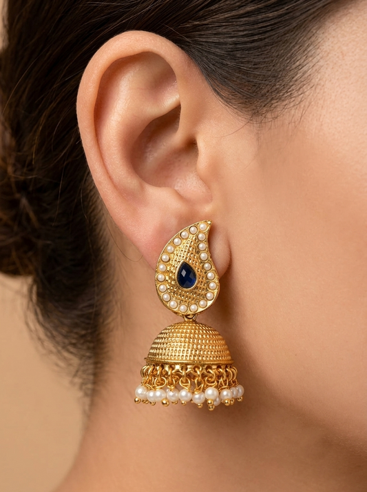 Antique Pearl-blue Mango Jhumkkas-dj04958