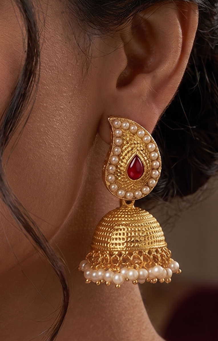 Antique Pearl-red Mango Jhumkkas-dj04961