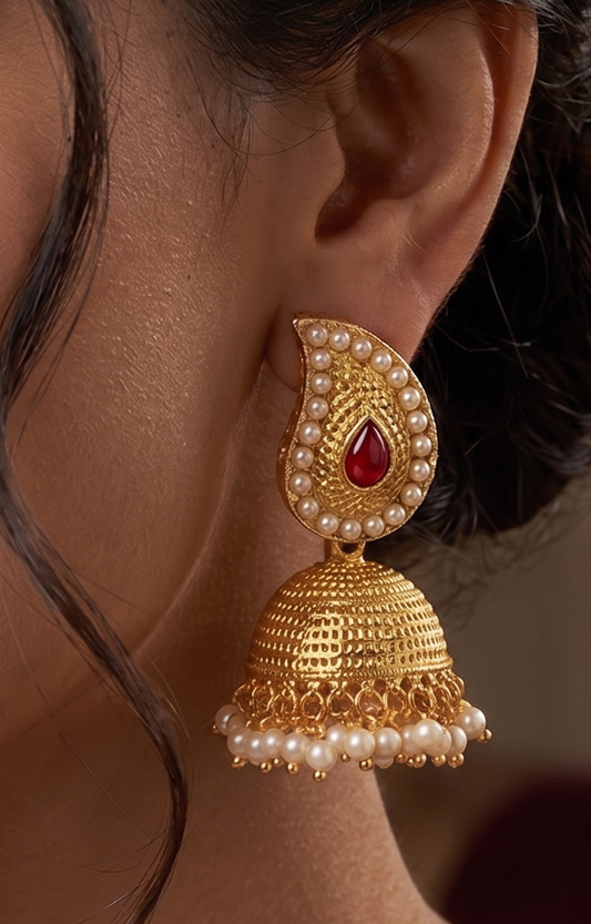 Antique Pearl-red Mango Jhumkkas-dj04961