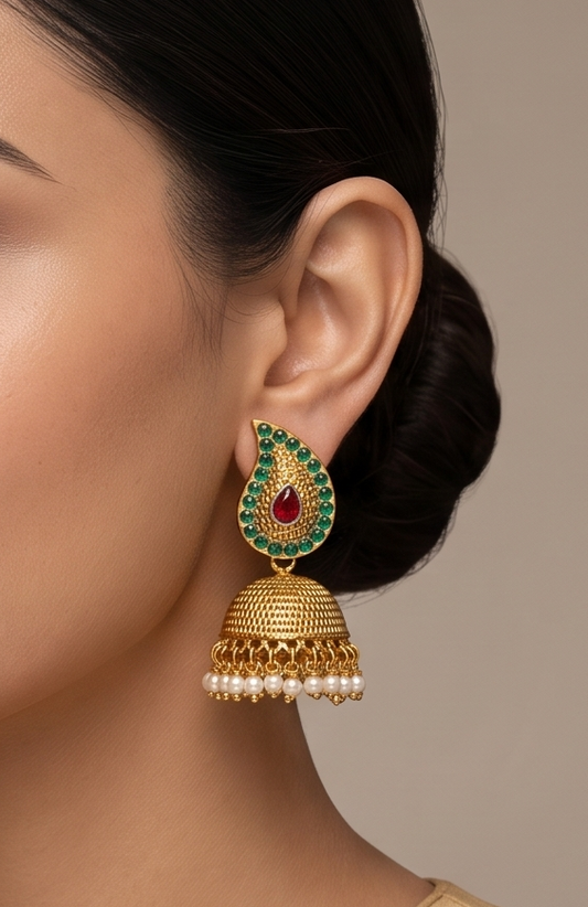 Antique Green-red Mango Jhumkkas dj-04962