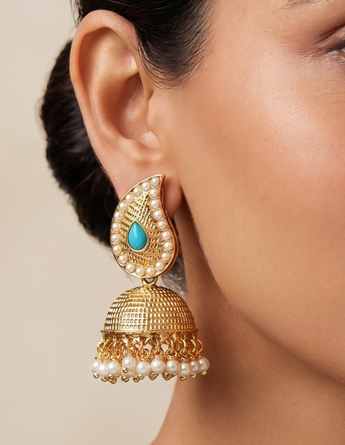 Antique Pearl-skyblue Mango Jhumkkas dj-04964