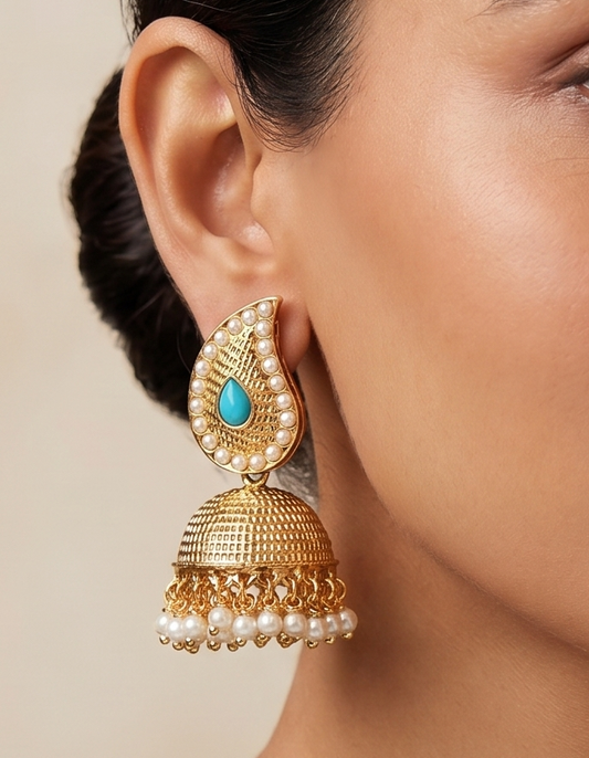 Antique Pearl-skyblue Mango Jhumkkas dj-04964