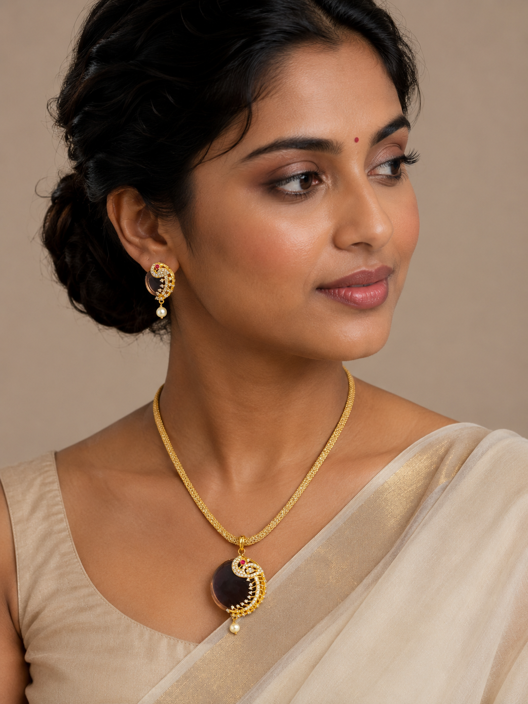 Gold tone Cz-amethyst Peacock Necklace Set-dj04981