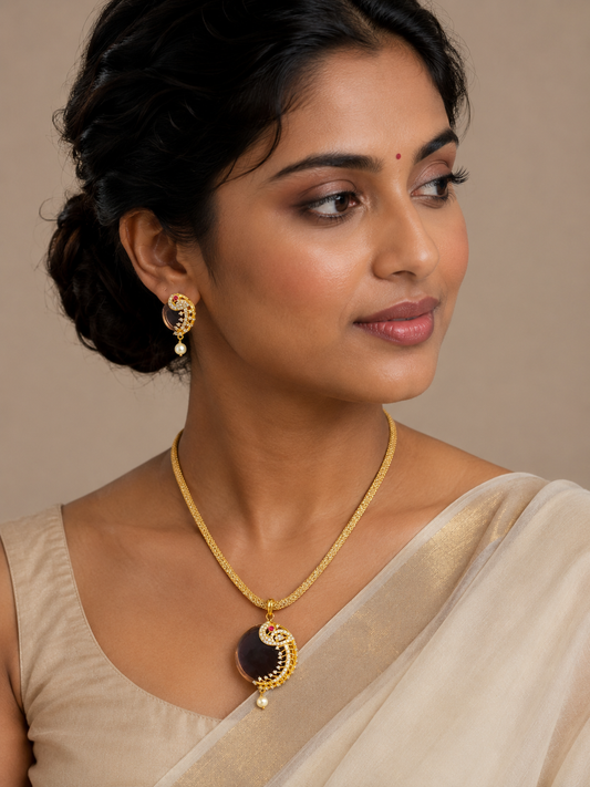 Gold tone Cz-amethyst Peacock Necklace Set-dj04981