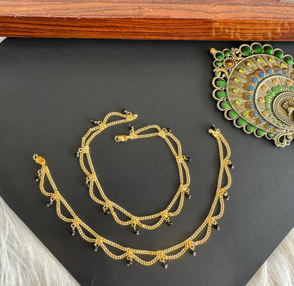 Gold tone 10.5 inches black beaded anklets dj-51312