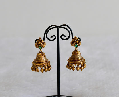 Antique gold tone green peacock bell shaped jhumkka dj-52546