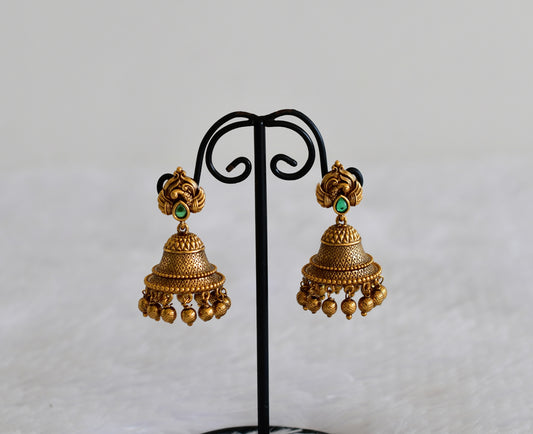Antique gold tone green peacock bell shaped jhumkka dj-52546