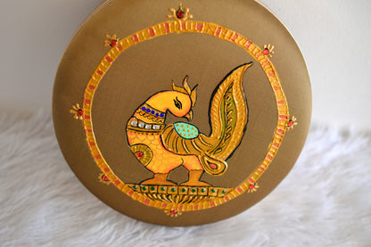Tanjore painted golden silk clutch dj-52649