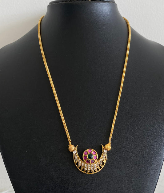 Gold tone 18 inches chain with white-pink-green moon pendant dj-54203