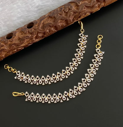 Two tone cz white stone ear side chain dj-54063