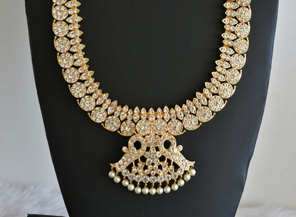 Gold tone AD white pearl peacock haar Dj-52528