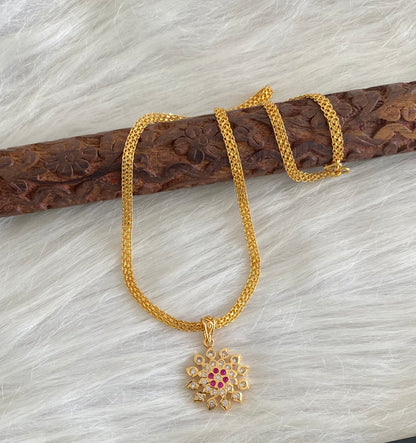 Gold tone 18 inches chain with white-pink stone pendant dj-53861