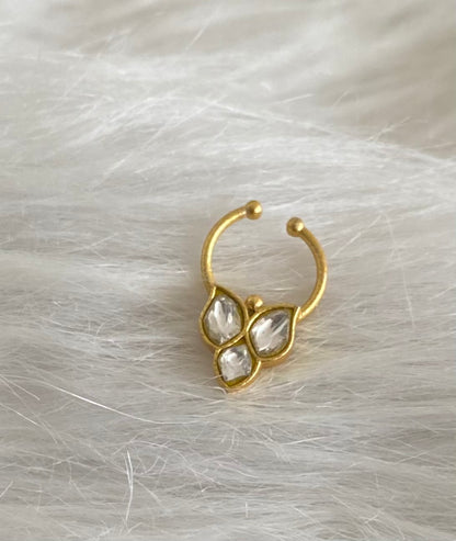 Gold tone kundan jadau white stone nose pin/bulakku dj-53744