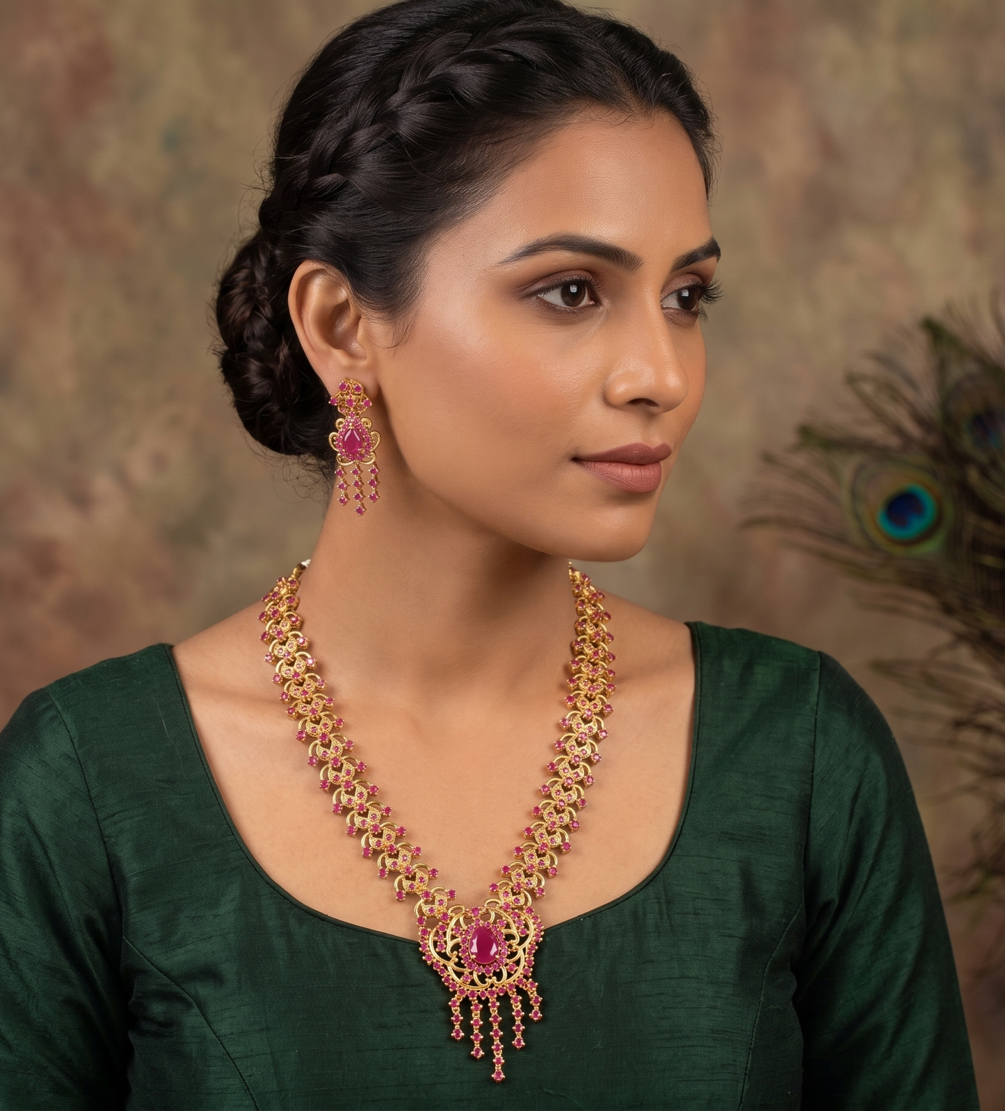 Gorgeous Gold Tone Ruby Necklace Set -dj05090