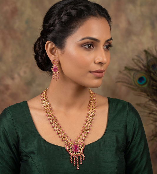Gorgeous Gold Tone Ruby Necklace Set -dj05090