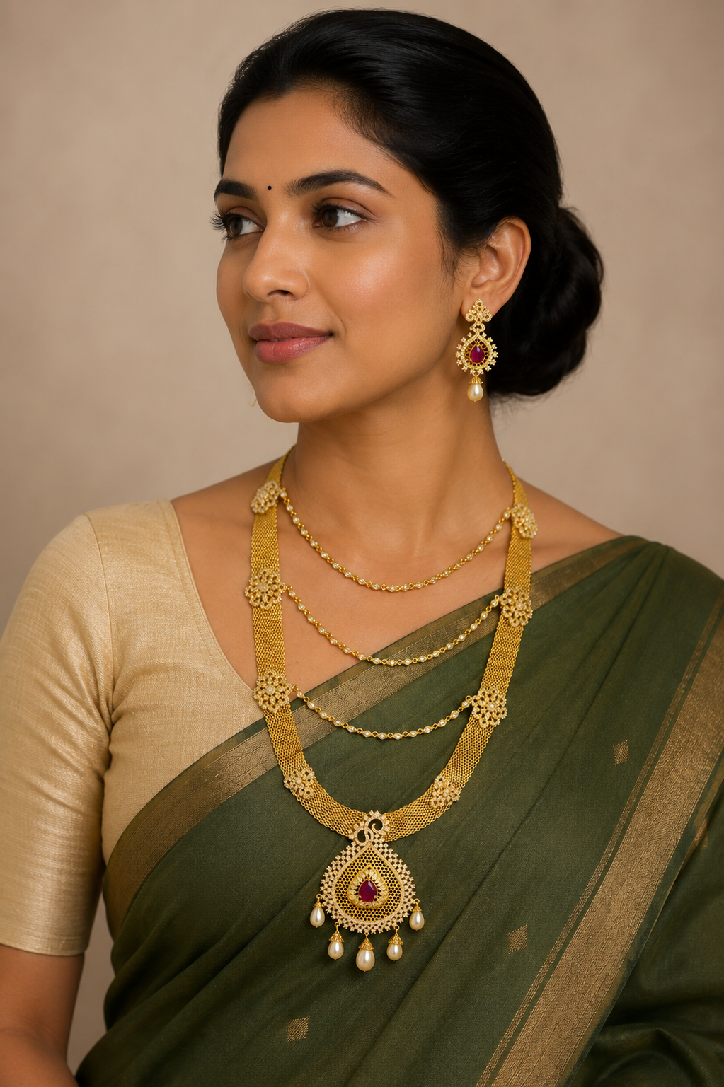 Gold tone cz-ruby-white  multilayer haar set dj-05103