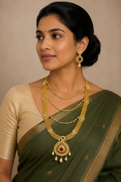 Gold tone cz-ruby-white  multilayer haar set dj-05103