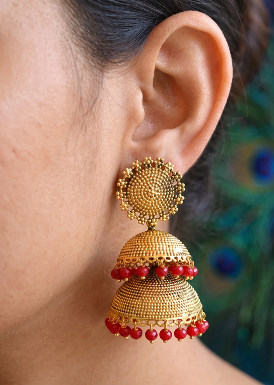 Antique red designer step jhumkka dj-05107