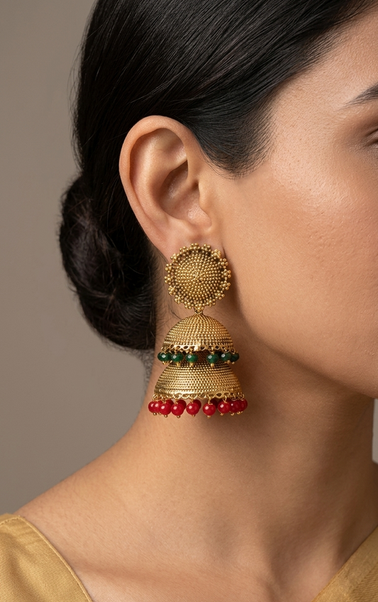 Antique red-green designer step jhumkka dj-05108