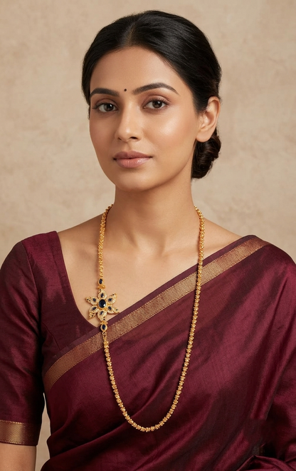 Traditional Gold Tone Peacock Mugappu Chain -dj05115