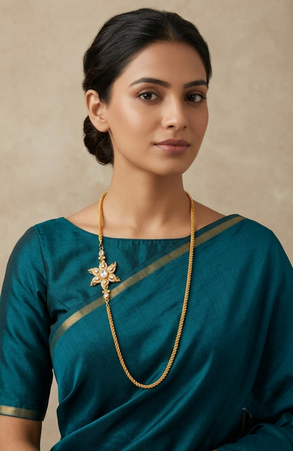 Traditional Gold Plated White Peacock Mugappu Chain -dj05117