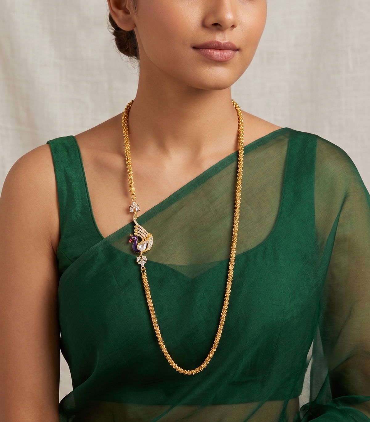 Gold tone Peacock Mugappu Chain -dj05134