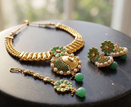 Beautiful Antique Green Designer Necklace Set -dj05162