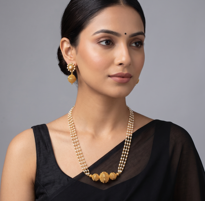 Antique gold tone pearl beaded necklace set dj-05175