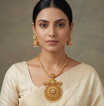 Antique gold tone Pearl Necklace Set-dj05176