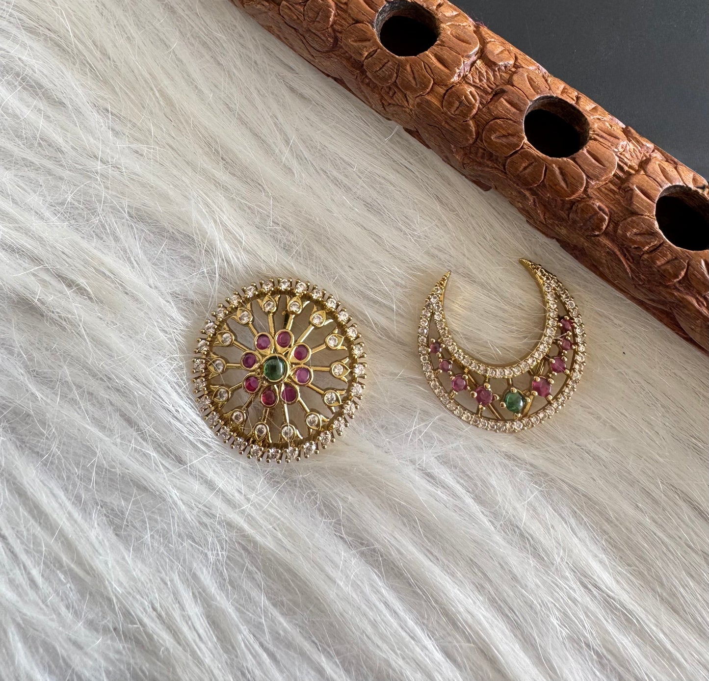 Antique gold tone cz kemp-green sun moon hair jewel- Dj-51352