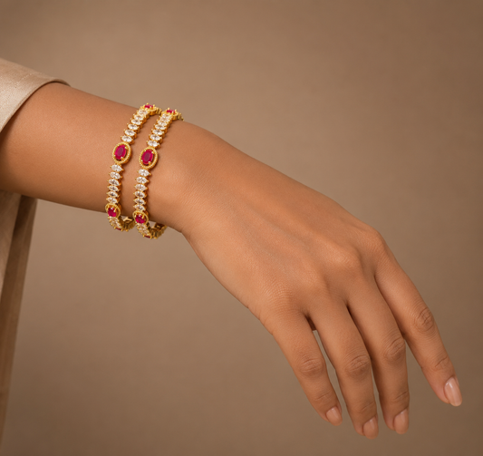 Gold tone cz ruby-white set of 2 bangles (2.8) dj-05210