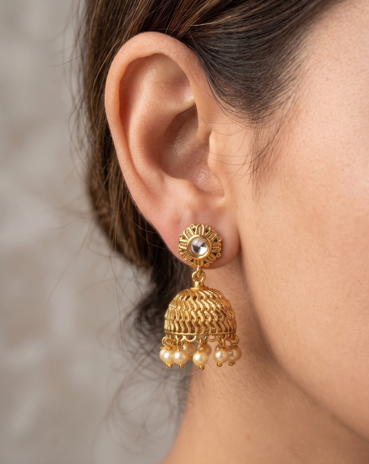 Lovely Antique Gold Tone Designer Jhumkkas-dj05236