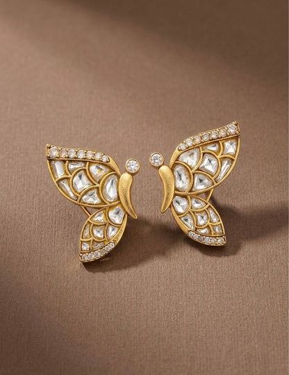 Gold tone white kundan jadau butterfly earrings dj-53532