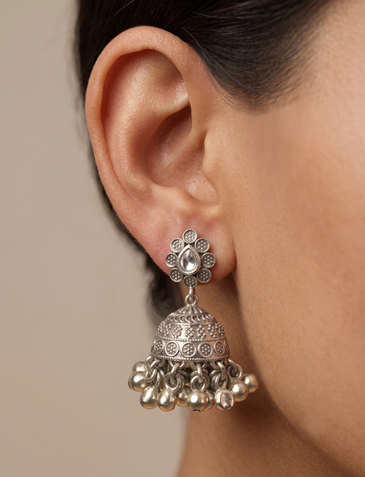Silver Tone Small Gungroo Jhumkka -dj05238