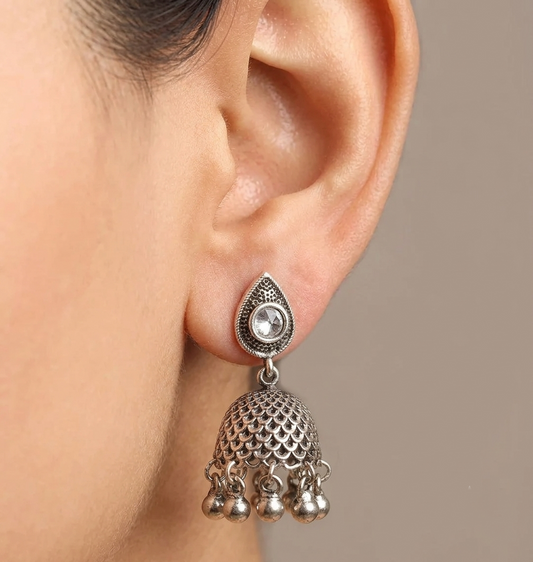 Lovely Silver Tone Designer Jhumkkas-dj05239