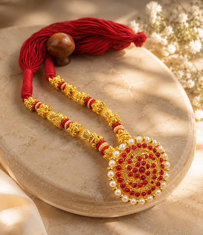 Gorgeous Red Round Pendant Threaded Necklace -dj05247