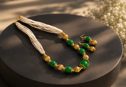 Pearl Green Designer Necklace Set  dj-05249