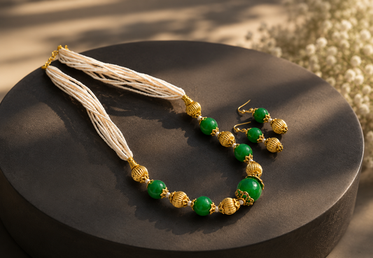 Pearl Green Designer Necklace Set  dj-05249