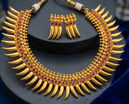 Beautiful Matte Finish Kemp-blue Designer Necklace Set-dj05284