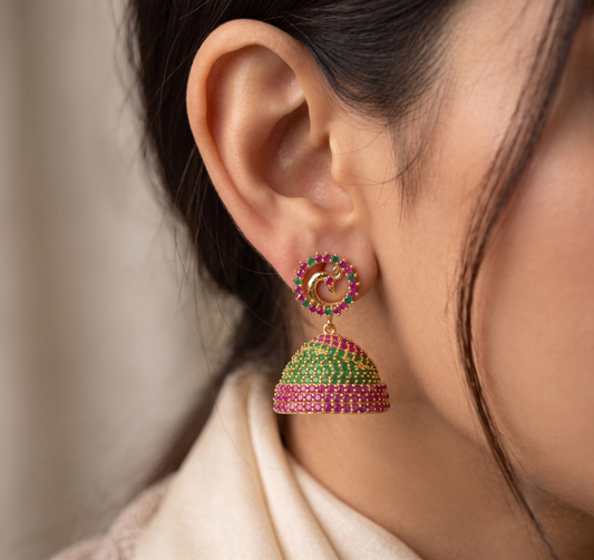 Awesome Gold Tone Ruby-emerald Designer Peacock Jhumkka-dj05292